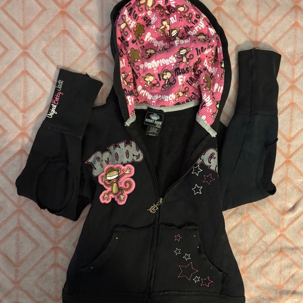 Bobby Jack Black and Pink Y2K cropped zip up